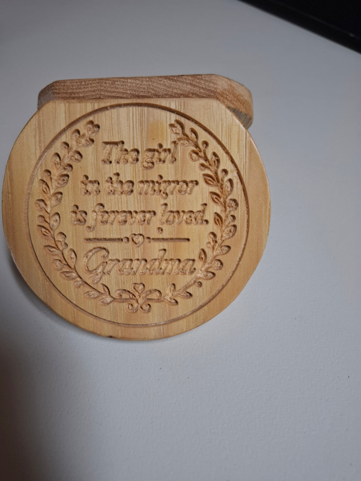 Forever Loved Grandma CNC-Carved Hickory Compact Mirror